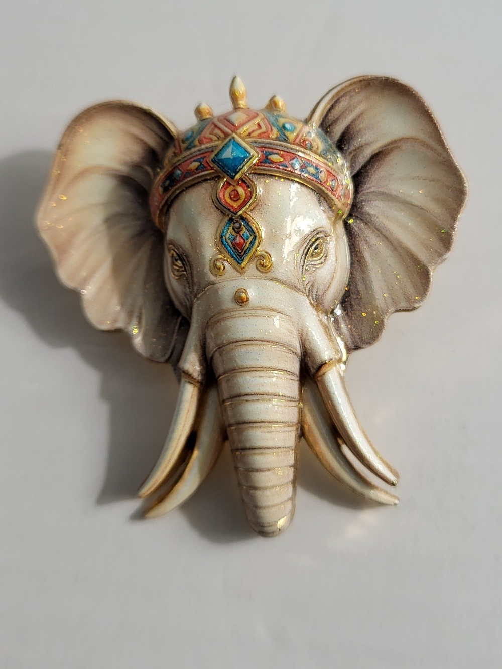 Beautiful Multi-Color Enamel Elephant Brooch